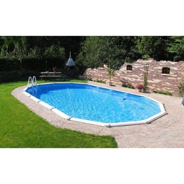 A doughboy regent oval swimming pool in a back garden.