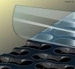 Clear plastic overlay, black textured surface. Product detail illustration.