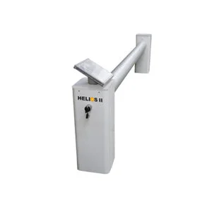 White aluminum pool cover reel system, the Helios II, for easy cover handling and storage.