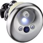 Stainless steel spa jet with integrated lights and controls for hydrotherapy and massage.