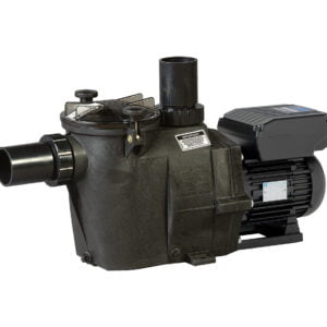 Black Hayward pool pump for water circulation. Durable plastic construction.