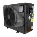 Black Hydro-Pro pool heat pump with fan and gauge. Durable, outdoor heating solution.