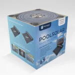 Pool solar collector kit, black flexible material for pool heating, packaged in a branded box.