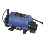 Blue titanium spa heater with black controls and power cord.