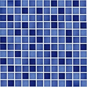 Blue mosaic tile, small square tiles for bathroom or pool. Ceramic material.