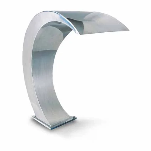 Stainless steel waterfall spout, silver finish, water feature for pools and spas.