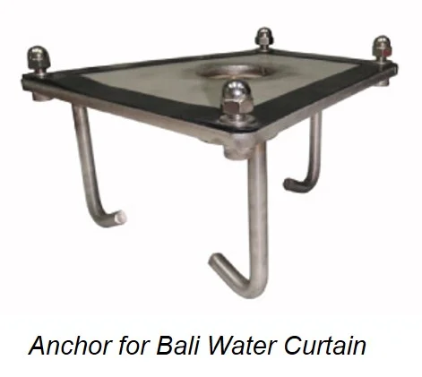 Stainless steel anchor for water curtain. Durable, metal hook.