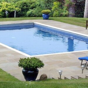 An image of a back garden swimming pool.