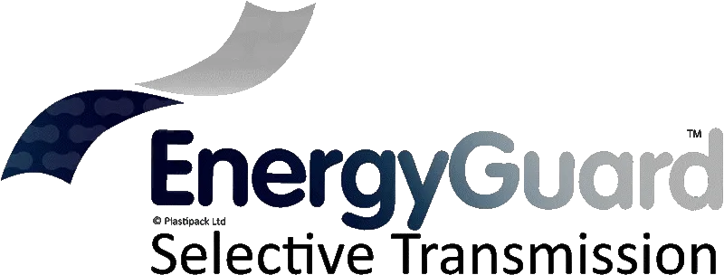 Energy Guard logo. Blue and silver design for selective transmission energy.