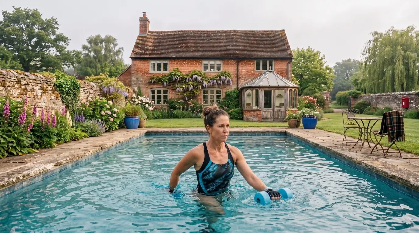 A person exercising in a swimming pool